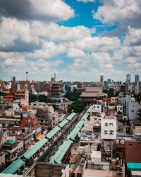 High angle view of townscape against sky