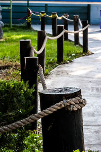 Close-up of wooden post