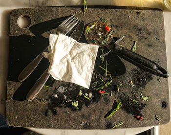 High angle view of food on table