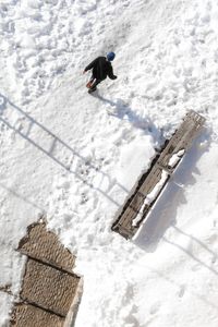 High angle view of snow on land