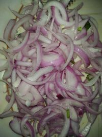 High angle view of chopped vegetables