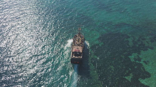 High angle view of boat in sea