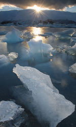 Aerial view of frozen lake against sky
