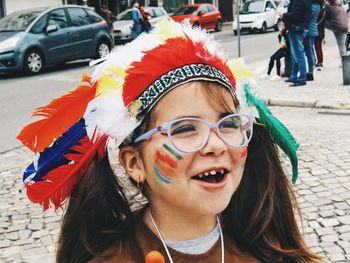 Portrait of happy woman in traditional clothing