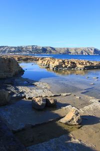 Scenic view of landscape against clear blue sky