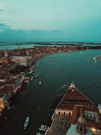 High angle view of city at seaside