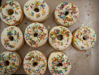 Directly above shot of multi colored candies on table