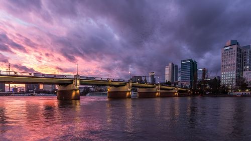 View of bridge over river against cloudy sky