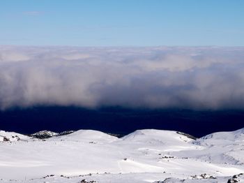 Scenic view of snow covered mountains