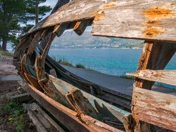 Abandoned boat on beach