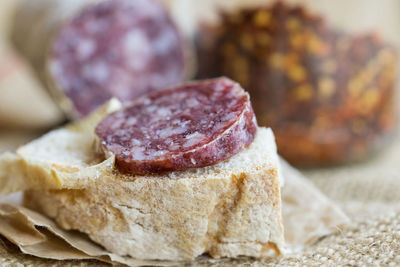 Close-up of bread in plate on table