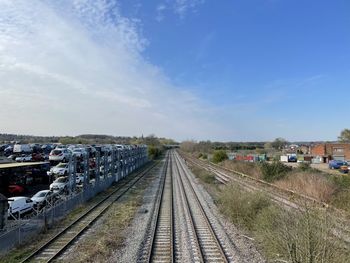 High angle view of railroad tracks against sky