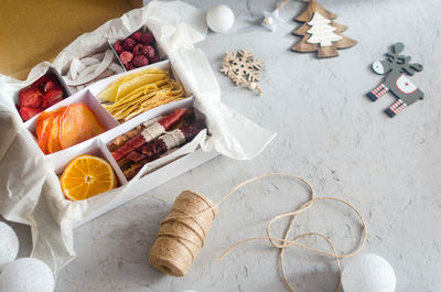High angle view of food on table