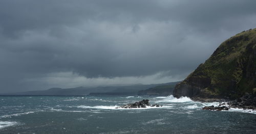 Scenic view of sea against cloudy sky