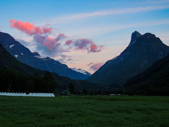 Scenic view of field against sky during sunset