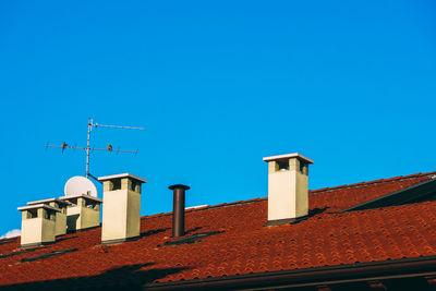 Low angle view of building against clear blue sky