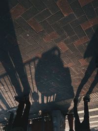 High angle view of shadow on street in city