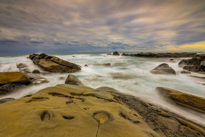 Interesting rocky landscape of the beautiful eastern coastline of taitung, taiwan