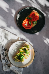 High angle view of food served in plate