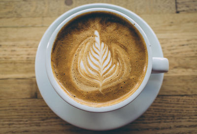 High angle view of coffee on table