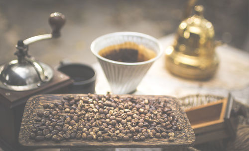 Close-up of coffee cup on table