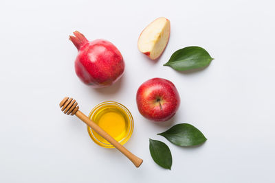 High angle view of fruit against white background