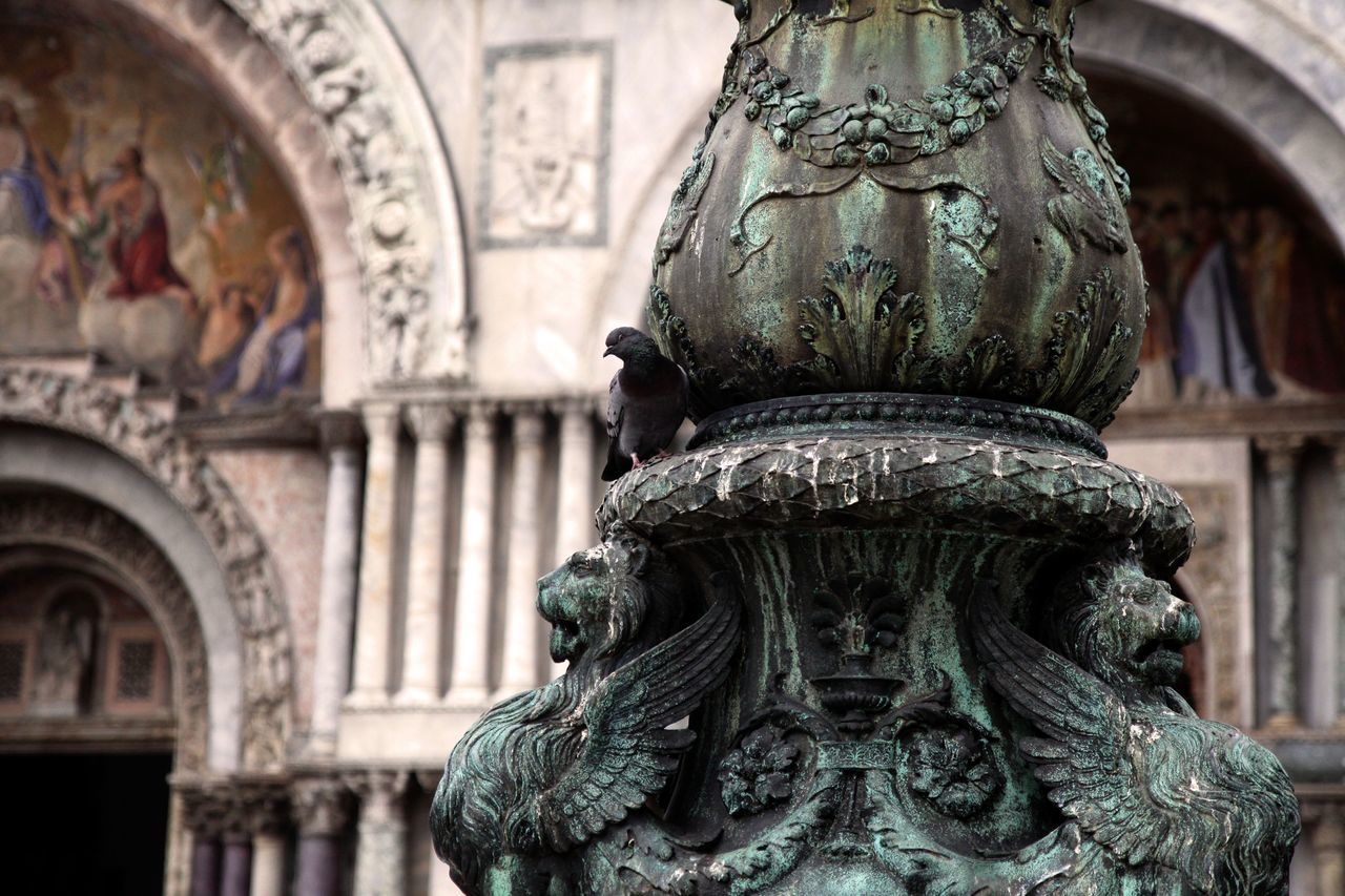 statue, sculpture, focus on foreground, day, no people, architecture, history, built structure, outdoors, close-up, building exterior