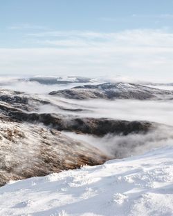 Scenic view of landscape against sky during winter