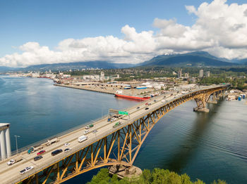 High angle view of bridge over river against sky