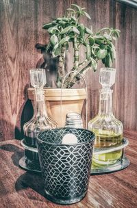 Close-up of glass jar on table