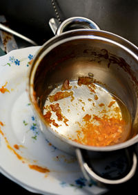 High angle view of ice cream in bowl