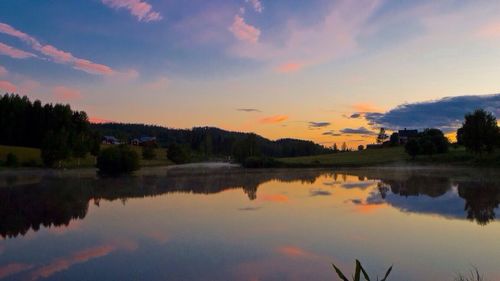 Reflection of trees in calm lake