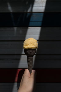 Human hand holding ice cream cone