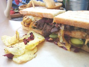 Close-up of serving food in plate