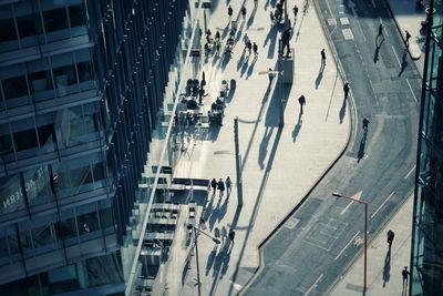 High angle view of crowd in city during winter