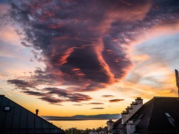 Panoramic view of city against sky during sunset