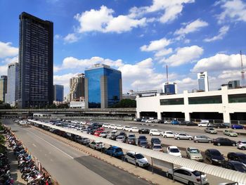 High angle view of traffic on road in city