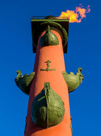 Low angle view of statue against clear blue sky