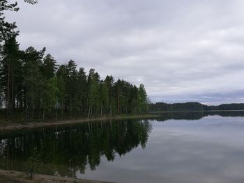 Reflection of trees in lake against sky