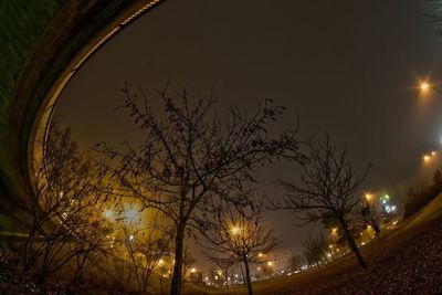 Illuminated street light against sky at night