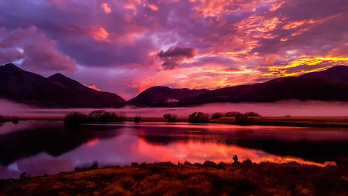 Scenic view of lake against sky during sunset