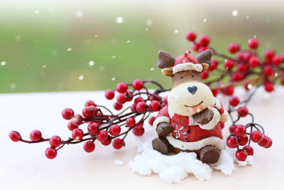 Close-up of christmas decoration on table