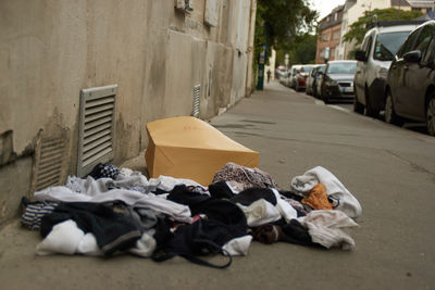Close-up of garbage on street