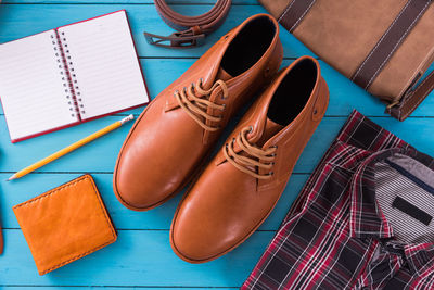 High angle view of shoes on table