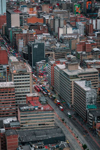 High angle view of city street and buildings