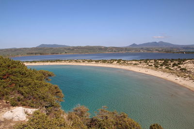 Scenic view of sea against clear blue sky