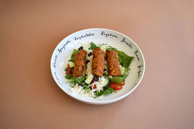 Directly above shot of meal served on table