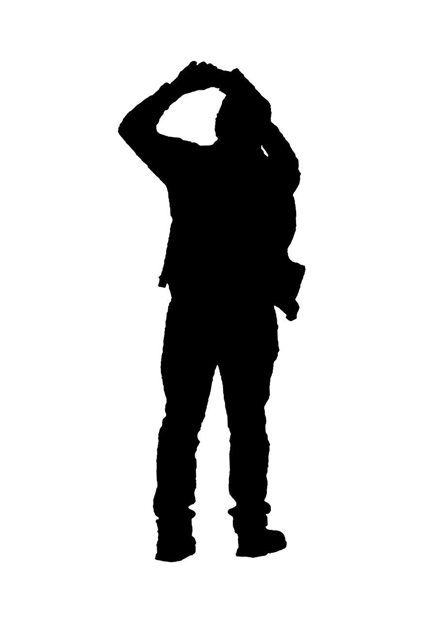 REAR VIEW OF SILHOUETTE MEN AGAINST WHITE BACKGROUND