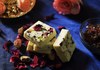 High angle view of food on table