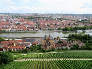 High angle view of townscape against sky